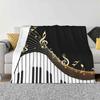 Ivory Keys Piano Music Hot Sale Printing High Qiality Warm Flannel Blanket Piano Keys Ivory Keys Music Notes Black White Gold
