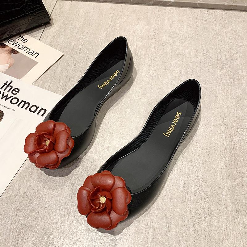 Sapatilhas de Gelatina Femininas - Sandálias Boca de Peixe com Design Floral, Transparentes, Vazadas, Boca Rasa, Tendência 2022