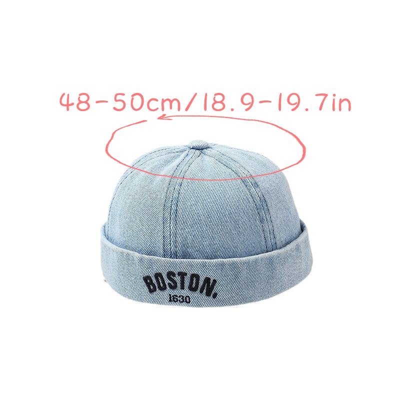 Vintage Letter Embroidery Denim Melon Washed Cotton Solid Color Baby Kids Brimless Hat Toddler Boys Adjustable Docker Caps