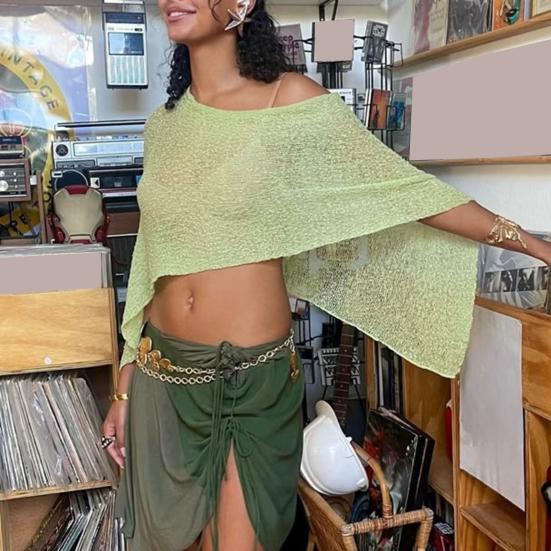 Women Cloak Shawl Mesh Wrap with Pullover Sweater Travel Wrap-around Hem Lightweight Summer Clothing