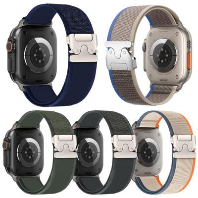 5Pcs Woven‑Nylon Hook‑and‑Loop Watch Band With Metal Interface Adjustable Sport Strap For Apple Watch 38‑49mm