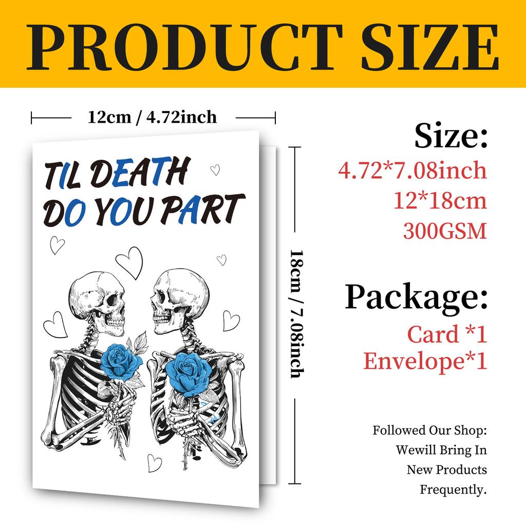 Gothic Skull Valentine's Day Cards - 10pcs "Til Death" Romantic Gothic Stationery Set with Red Envelopes, Dark Love Theme Gift