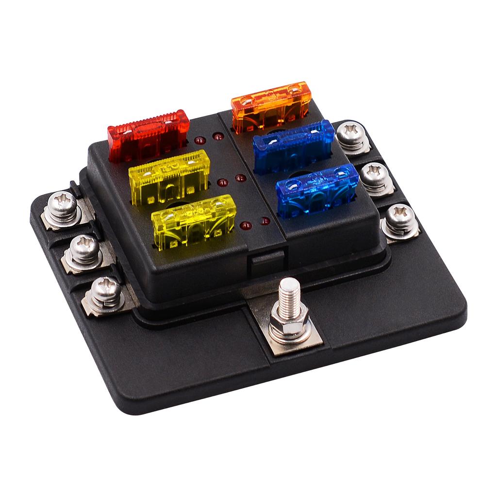 Protective Components Fuses and Accessories for Car Blade Fuse Box Holder 6 Ways Modified Terminal Block with LED Warning Light Electronic Accessories