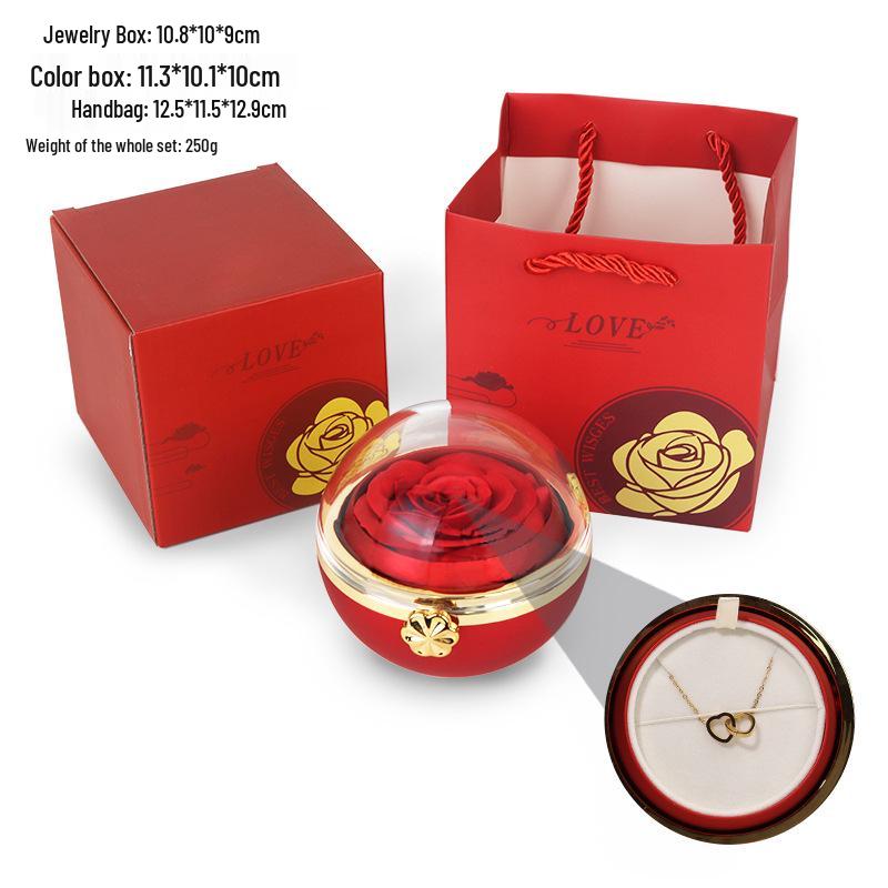 Valentine's Day Rotating Jewelry Gift Box with Necklace & Rose Flower