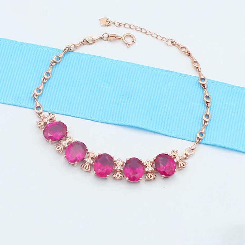 Rose Gold Plated 585 Purple Gold Bow Shiny Egg Surface Redstone Noble Temperament Bracelet Women