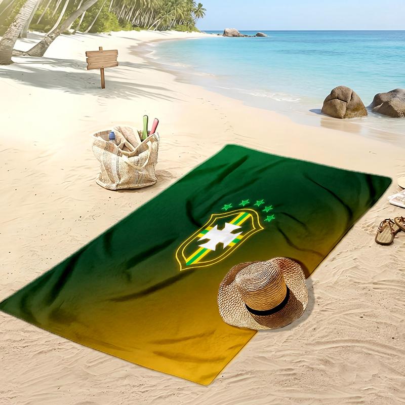 Brazil Football Print Beach Towel Quick Dry Super Absorbent Soft Bath Towel for Swimming Beach Travel Fan Souvenir Gift
