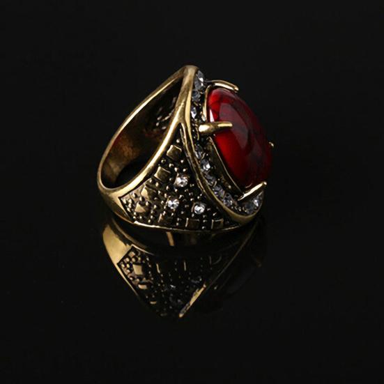 Unisex Turquoise Inlaid Ring Men Women Rhinestone Retro Ring Jewelry for Party