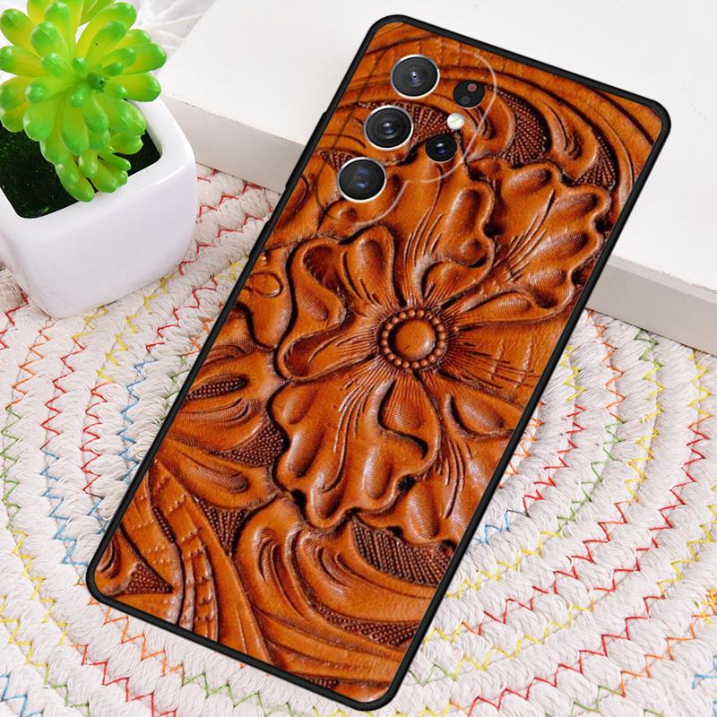 Brown Tooled Leather Pattern Phone Case for Samsung Galaxy note 10 pro S26 Ultra S23 S24 FE S25 S21 S22 PLUS shockproof Cove