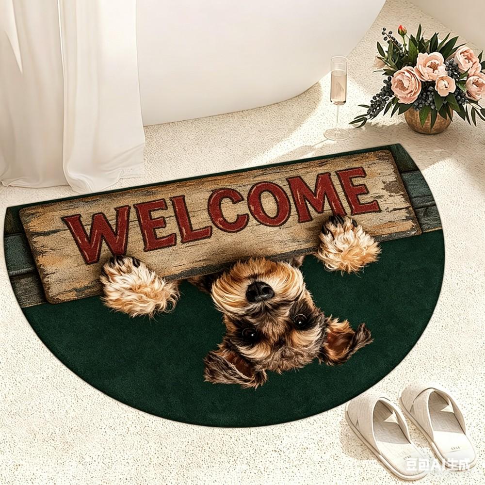 Schattige Schnauzer Halve Cirkel Entreekleed Welkom Deurmat Halve Maan Vloerkleed Antislip Welkom Deurmat Huis Decoratief Kleed 40x60cm-Felt
