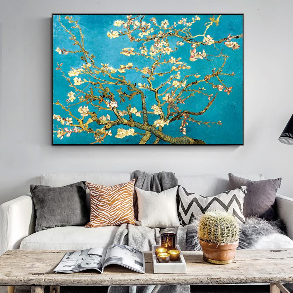 Impresionistinis migdolų žiedų drobės paveikslas Van Gogas Garsūs drobės meno plakatai Reprodukcijos Sienų paveikslai Namų dekoras Fono sienos dekoracija