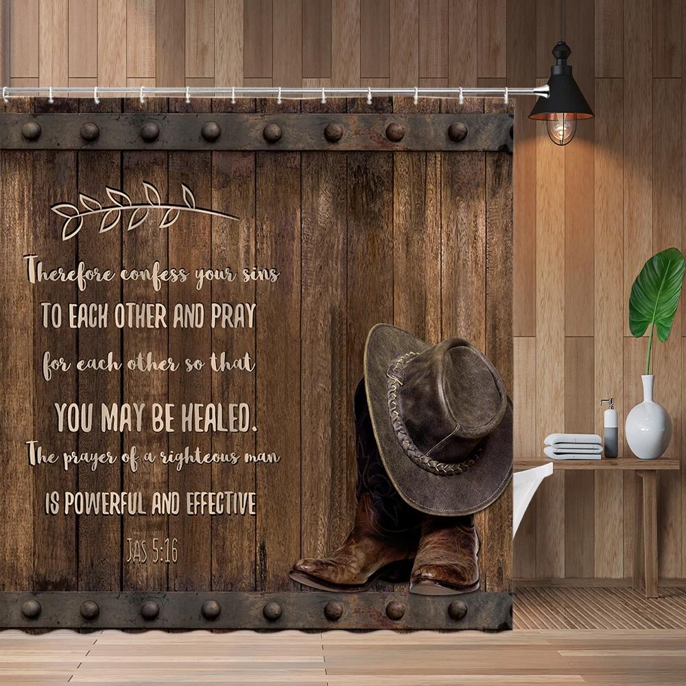 Western Cowboy Shower Curtains Vintage Horse Bath Curtain Farmhouse Western Country Primitive Vintage American Bathroom Curtains W90xH180cm