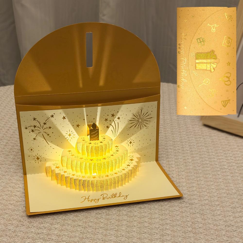 

3D Pop-Up Birthday Red Envelope Greeting Card Foldable Gold-stamped Cover New Year s Money Red Envelope Gold Can Hold 1-20 Cash