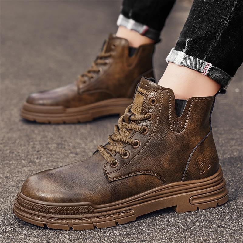 Men's Boots Spring and Autumn New British Retro Style Martin Boots Men's Dirt-resistant Men's Shoes Leather Lace-up Casual Tooling Boots