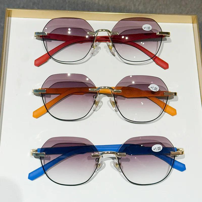 Fashion Vintage Polygonal Reading Glasses Men Trendy Metal Frame Anti Blue Light Presbyopic Eyewear Outdoor Shading Sunglasses