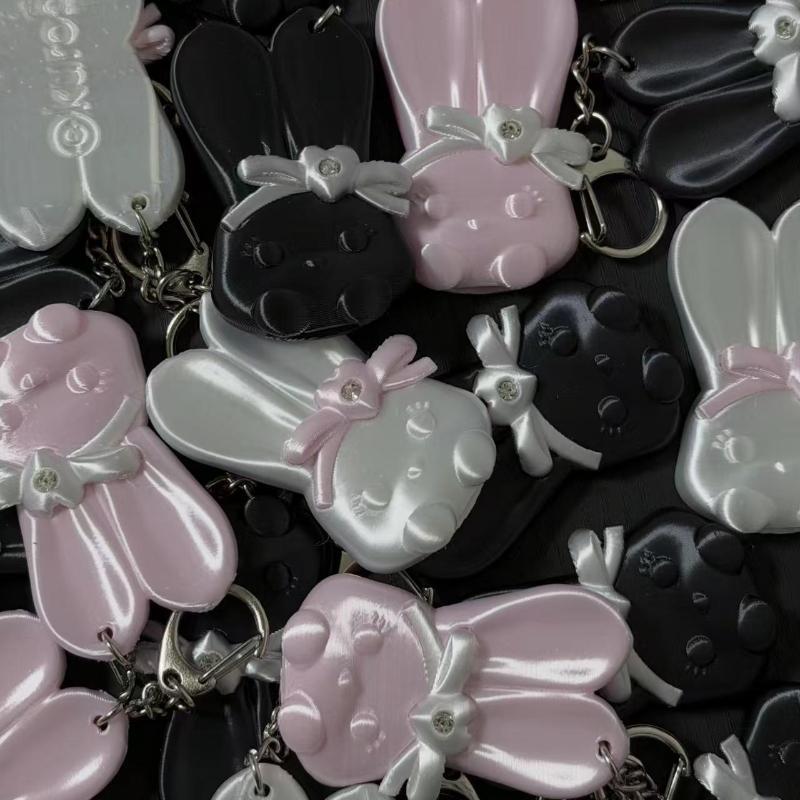 3D Printed Rabbit Bottle Opener Keychain Rhinestone Bow Cute Bunny Charm Bag Pendant for Girls Daily Carry Gifts