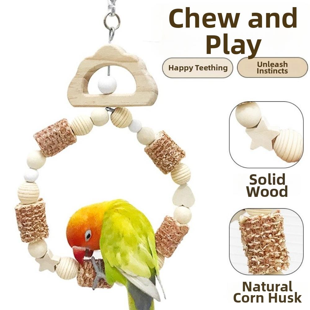 Hanging Bird Swing Toy Wooden Bird Climbing Stand Parrot Chewing Toy  Gnawing Training