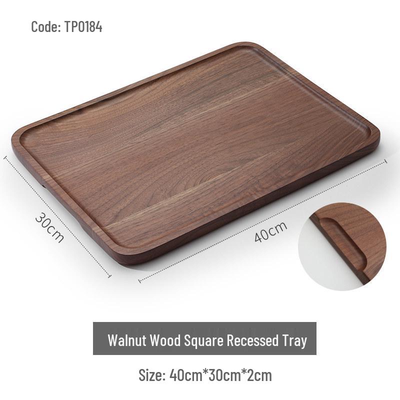 Luxury Black Walnut Tray: Rectangular Solid Wood for Home, Tea, & Water Cups, with Round Plate