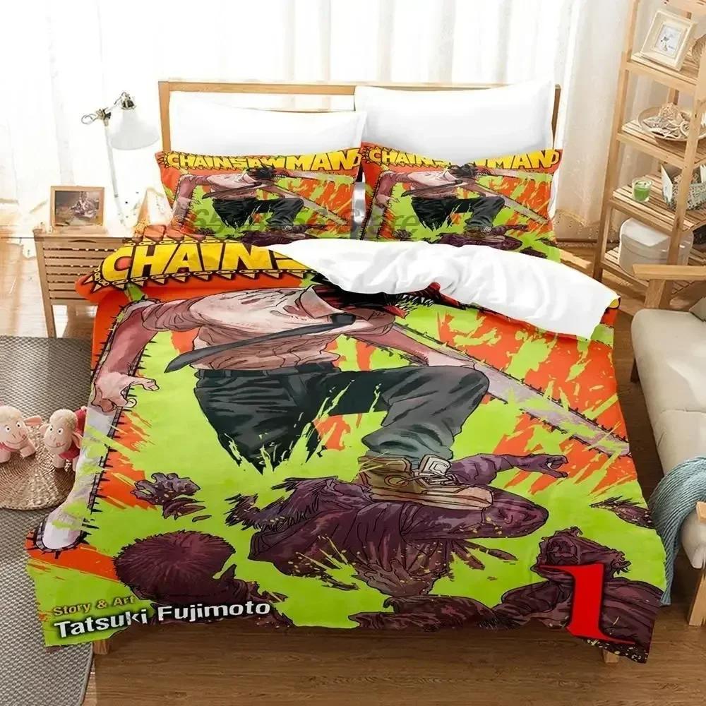 New Chainsaw Man Bedding Set Printed Bed Set With Pillowcase Bed Duvet Cover Soft Queen King Size Bedclothes Home Anime Game