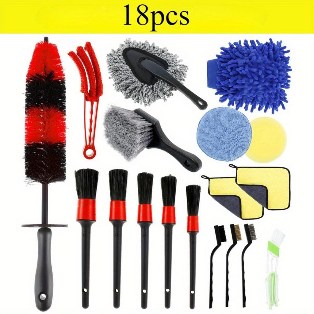 Car Cleaning Kit 18 Car Beauty Details Brush PP Wheel Hub Scrub Car Brush Clean Towel Gloves
