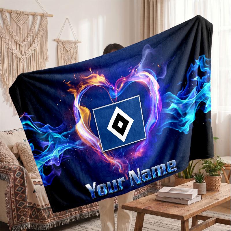 Hamburger SV Personalisierte Fleecedecke Mit Fußballlogo, Benutzerdefinierter Name Text Weich Warm Heimdecke