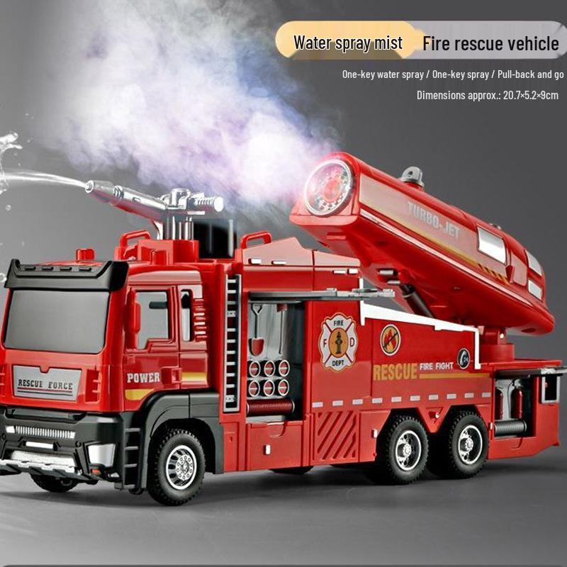 Children's Alloy Fire Truck Toy with Spray Water, Ladder, and Rescue Features