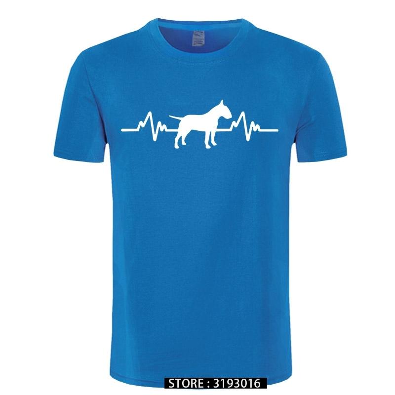 Funny Heartbeat English Bull Terrier Dog T Shirt Men Custom Pattern Cotton Short Sleeve Man Joke Present Tshirt Christmas