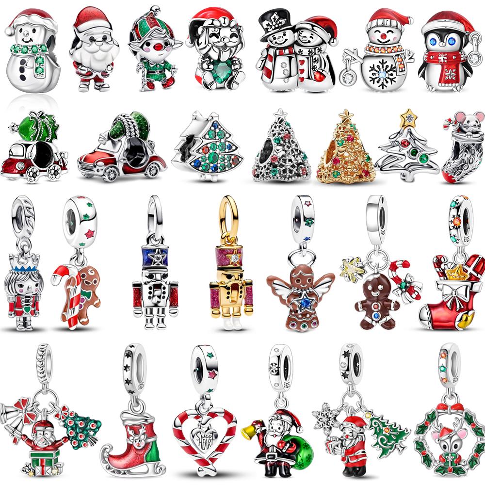 Authentic Copper Gingerbread Man & Candy Cane Christmas Dangle Charm Fit Original Bracelet Santa Claus Xmas Gift