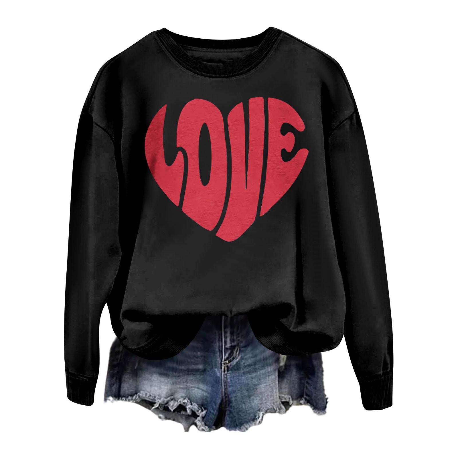 

Женский повседневный пуловер с круглым вырезом и длинным рукавом с принтом ко Дню святого Валентина XL чёрный