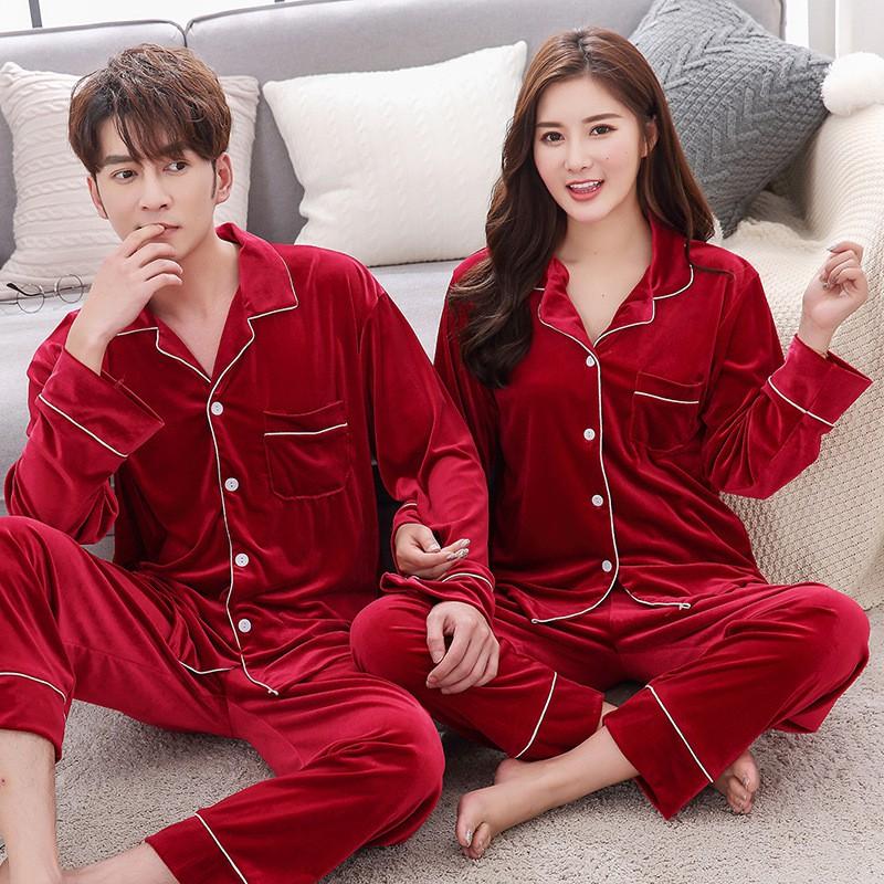 Couple Pajama Set Winter Long Sleeve Velvet Sleepwear Comfortable Home Lounge Wear Men Women