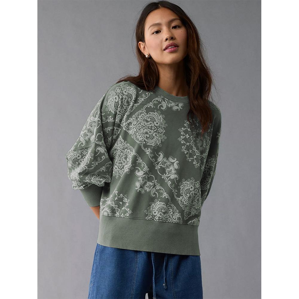 Women's Retro Pattern Crewneck Sweatshirt Bohemian Print Long Sleeve Casual Pullover