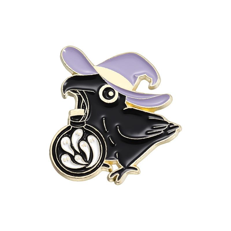 

Modern Crow Black And Skull Moon Cartoon Brooch For Decorative And Functional Punk Use Style QHXZ1466