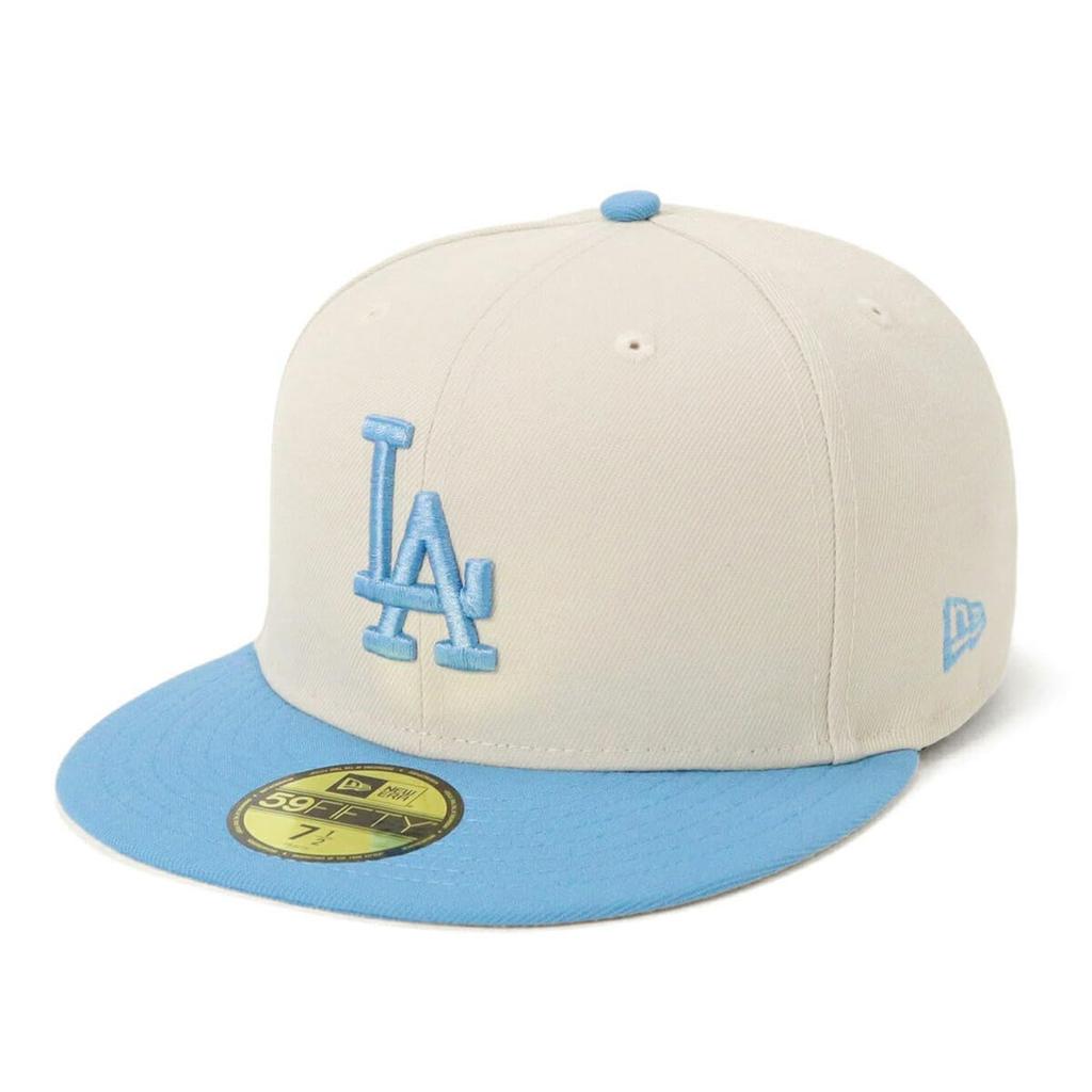 NEW ERA 59FIFTY 70905972 2-Tone Stone/Sky Blue Fitted Cap MLB Los Angeles Dodgers ONSPOTZ Exclusive Deep Fit UV Protection Baseball Hat