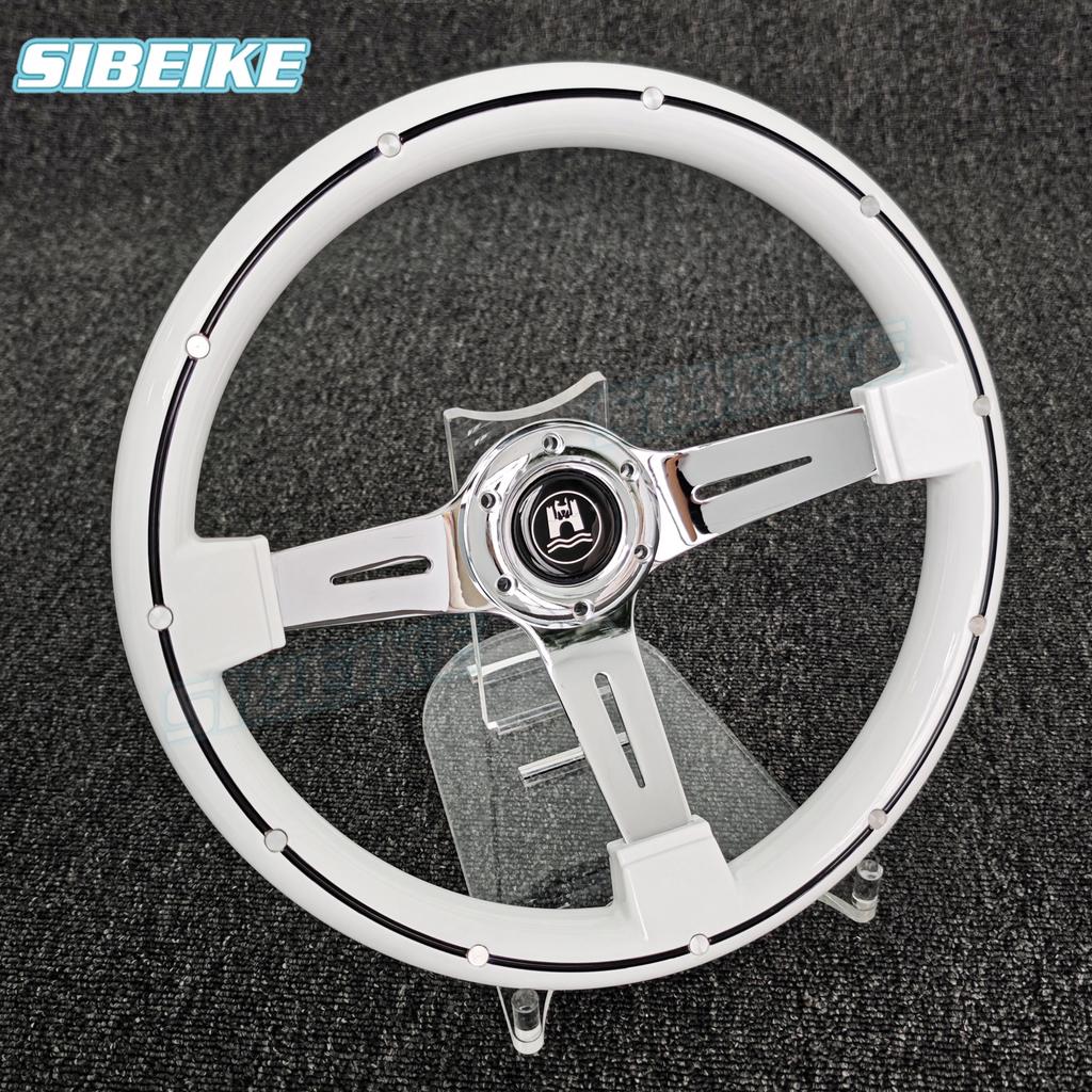 JDM Klasický bílý ABS volant Univerzální hluboký závodní sportovní volant s nýty