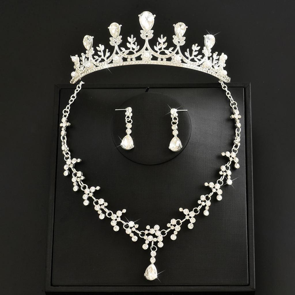 Bridal Crown Headwear Necklace Earrings Three-Piece Princess Birthday Crown Dress Accessories