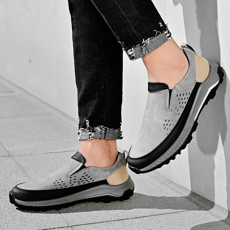 Men Breathable Casual Shoes Outdoor Plus Size Fashion Sneakers Lace-up Split Leather Comfortable Walking Sport Shoes