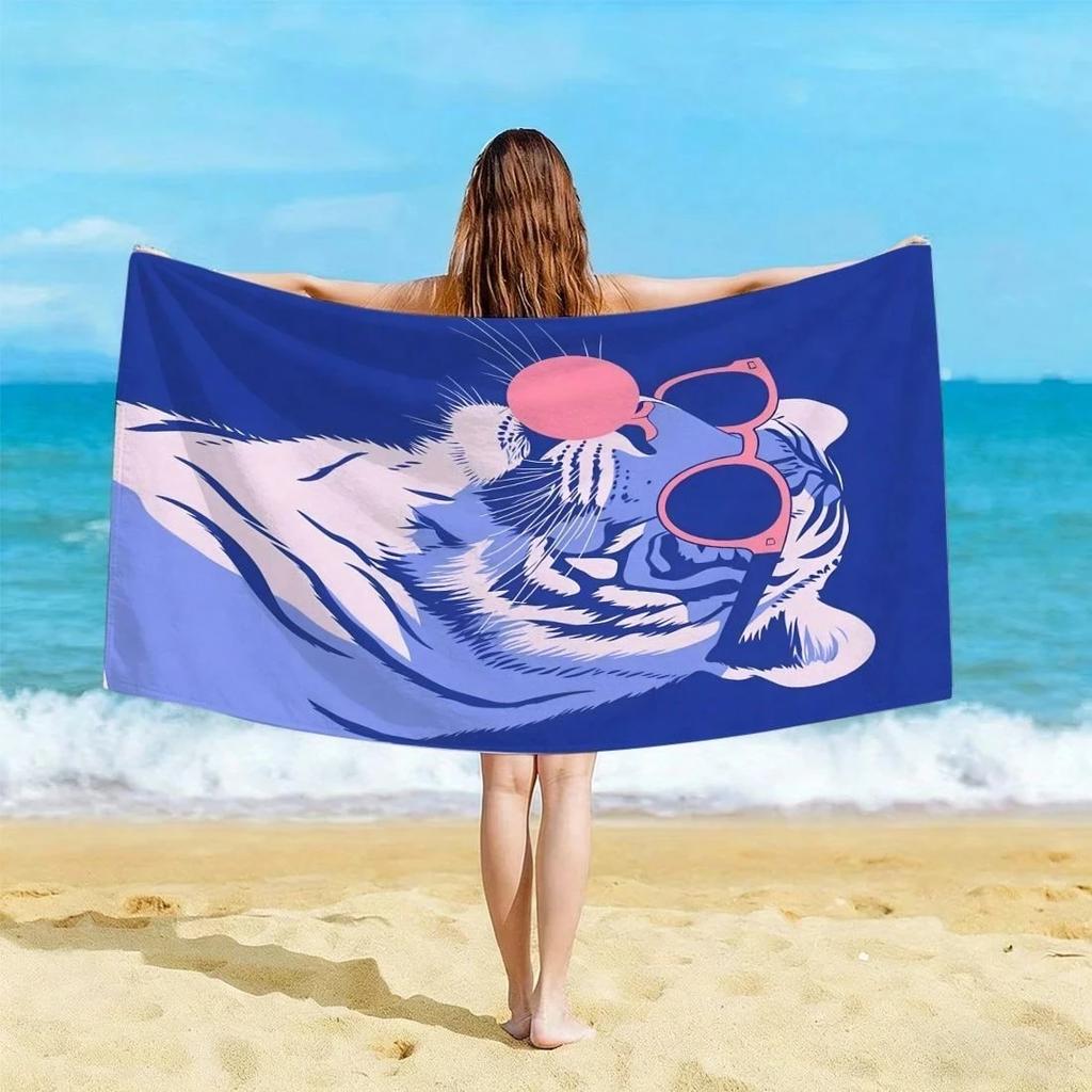 1PC Funny Bubble Gum Tiger Beach Towel Quick-Dry Polyester Swim Towel Lightweight Soft Travel Towel For Beach Camping Unisex Gif