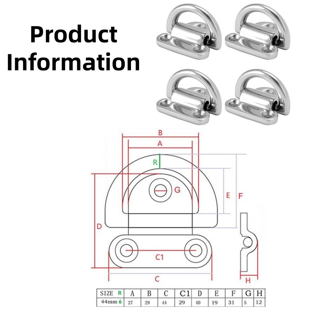 4Pcs Marine Folding D-Ring Anchor Points, 316 Stainless Steel Heavy Duty Tie Down Eyebolts For Boat Truck Trailer Cargo Securing