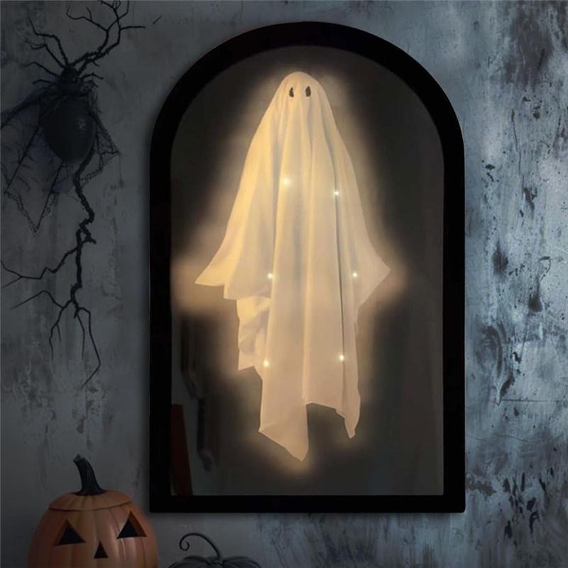 Premium-Halloween Hologram Ghost Mirror Featuring LED Lights, Holographic Decor For Indoor, Bedroom, Kitchen, And Fireplace