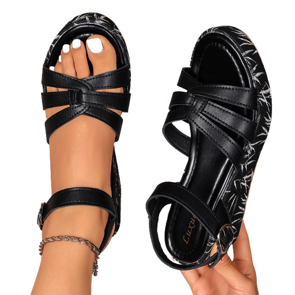 Large Size Foreign Trade One-word Slippers Women's Summer New European and American Casual Thick-bottomed Fish Mouth Slope and Cool Slippers Women