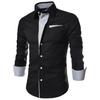Fashion Men Stand Collar Long Sleeve Color Block Button Up Shirt Slim Fit Top