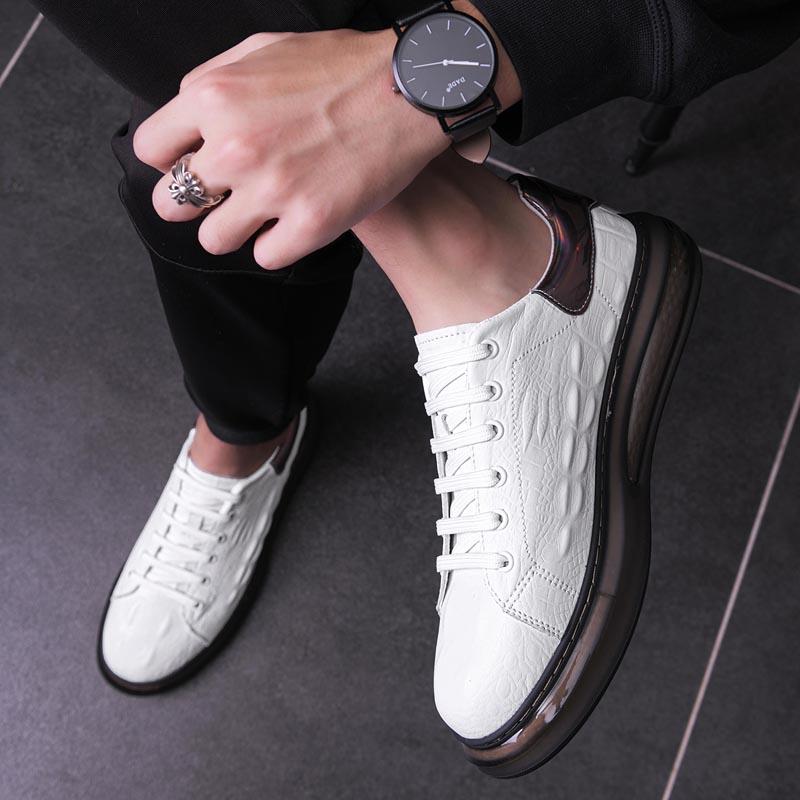 Spring Crocodile Pattern Thick Soled Men Sneakers Leather Casual Oxford Shoes Fashion Leather Low Top Lace-Up Brand Casual Shoes