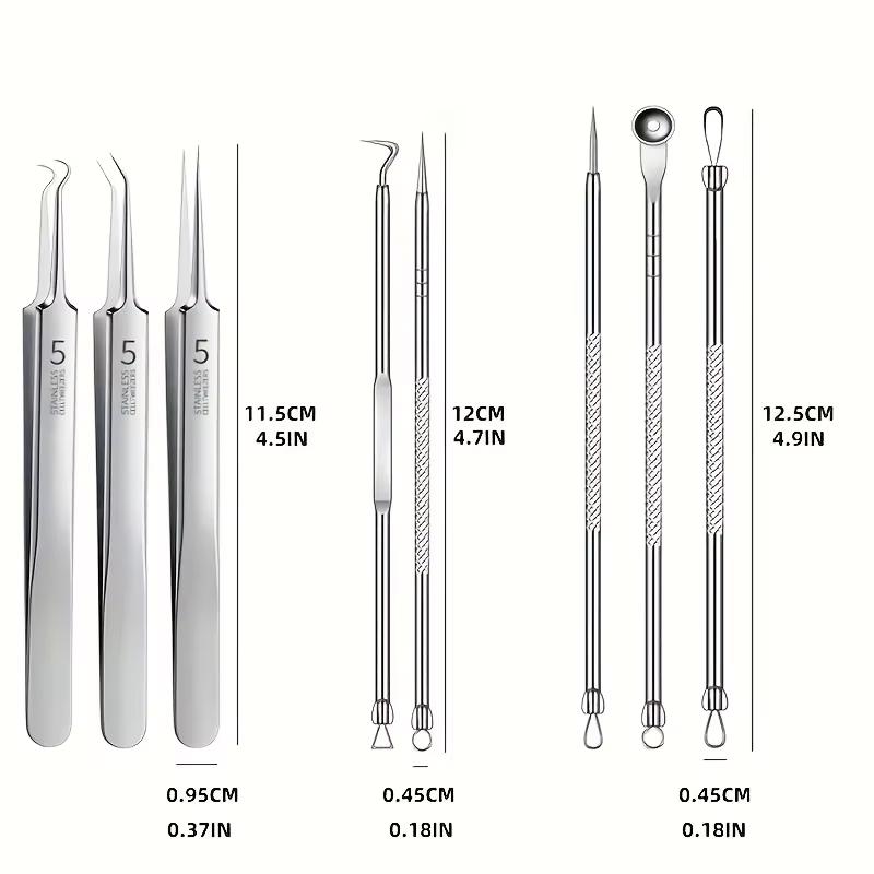 8 Pcs Blackhead Remover Kit – Stainless Steel Blemish & Acne Extraction Tools – Professional Pimple Popper Set for All Skin