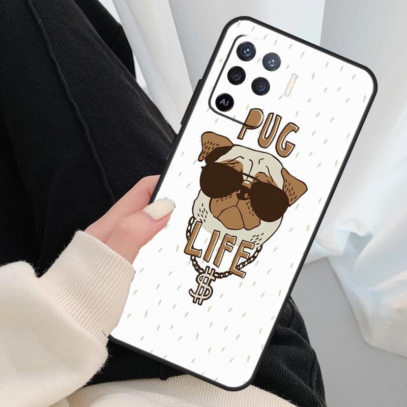 Funny Cartoon Pug Case For Oppo A96 A76 A16 A60 A98 A58 A78 A18 A38 A80 A40 A77 A57 A17 A74 A54 A94 A15 A5 Pro