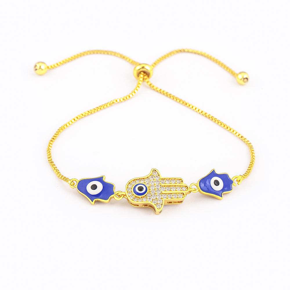 Nidin Charm Dark Blue/Light Blue Color Turkish Evil Eye Bracelets for Women Snake Chain Fatima Adjustable Palm Bangle Jewelry