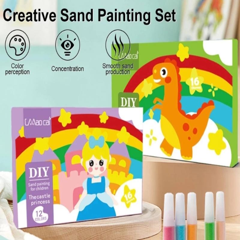 Educational Diy Sand Painting Kit—12 Colors For Kids' Art & Concentration