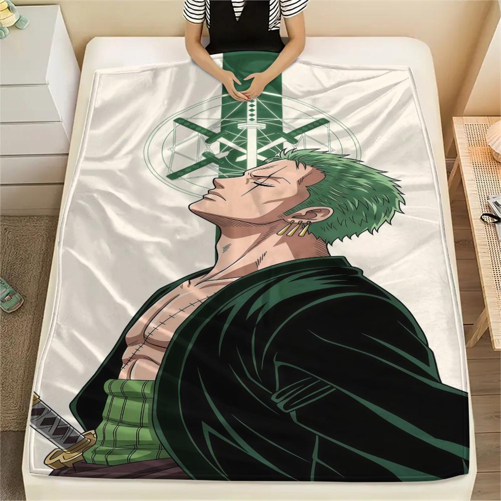 One Piece Roronoa Zoro Flannel Blanket Charming Printed Pattern Fit For Bedroom Chair Sofa Bed Picnic Travel -HE70