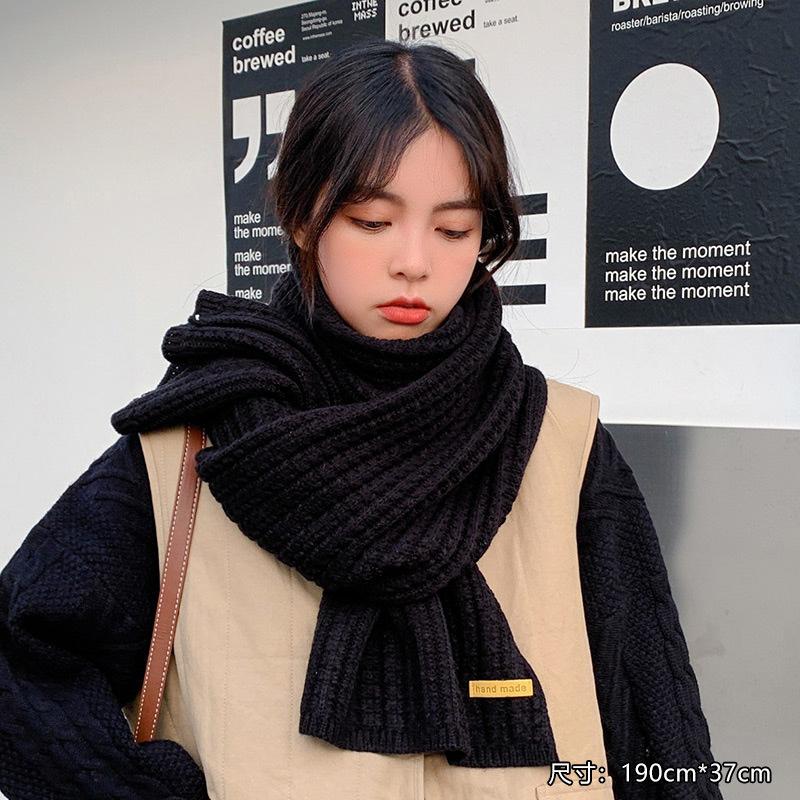 New Soft Waxy Versatile Korean Version Knitted Wool Solid Color Scarf Female Autumn and Winter Students Thickened Couple Scarf