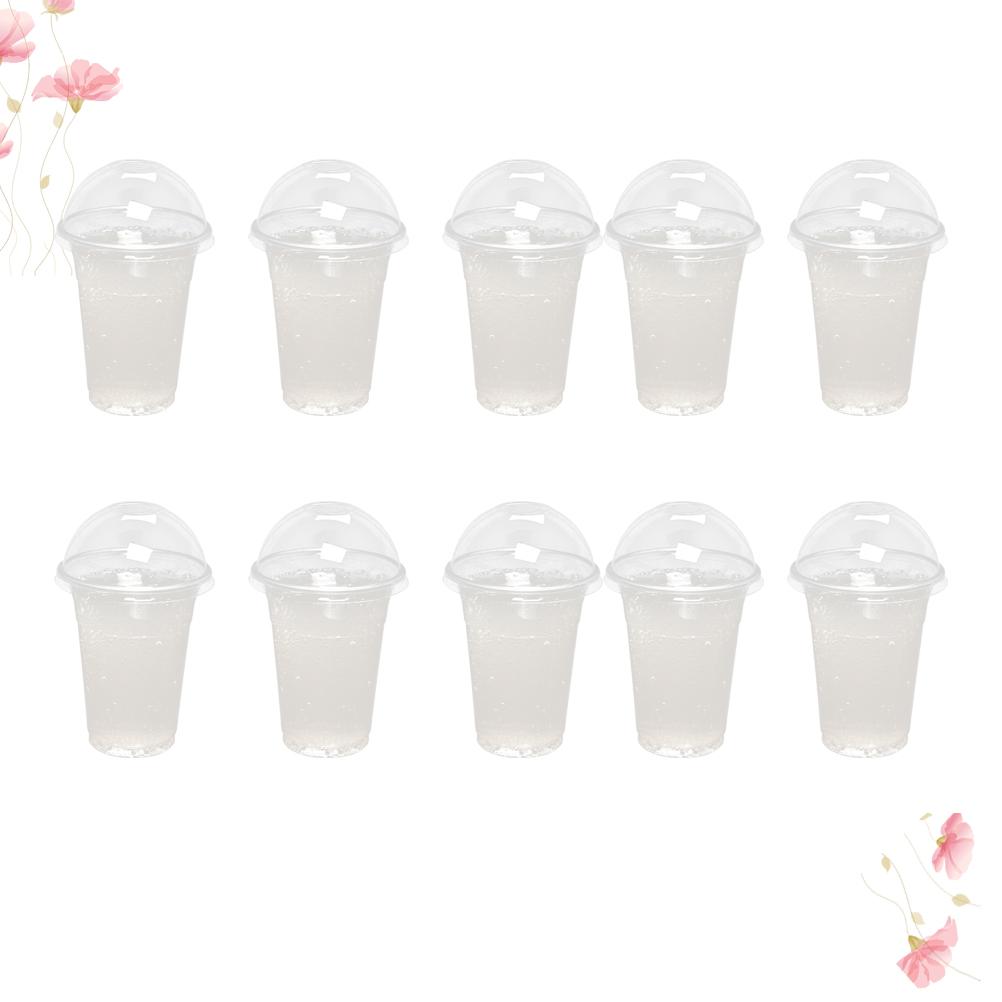 50 Sets of Clear Plastic Cups with Dome Lids 380ml Disposable Cups for Tea Fruit Juice Milk Tea Perfect for Kiosks Concession