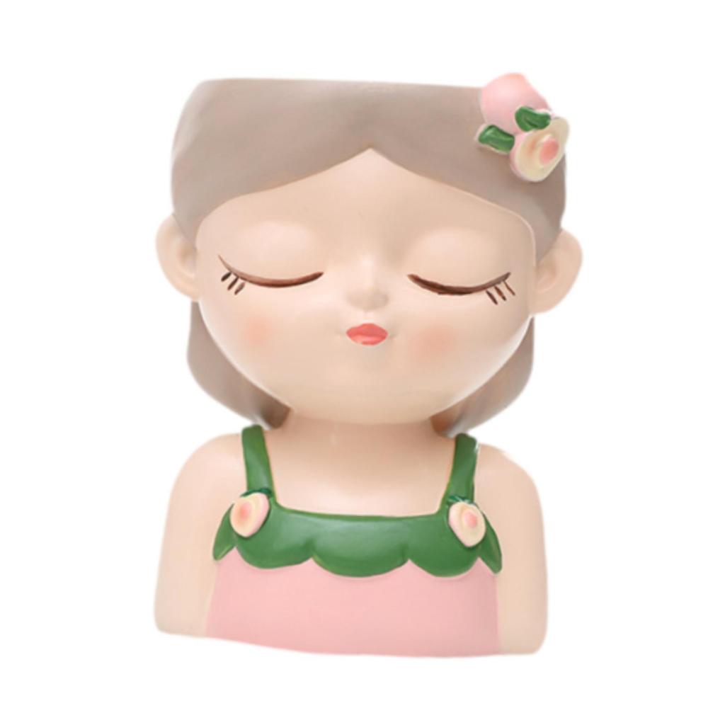 Cartoon Girl Planter Decorative Plant Pot for Office Cafe Outdoor Indoor