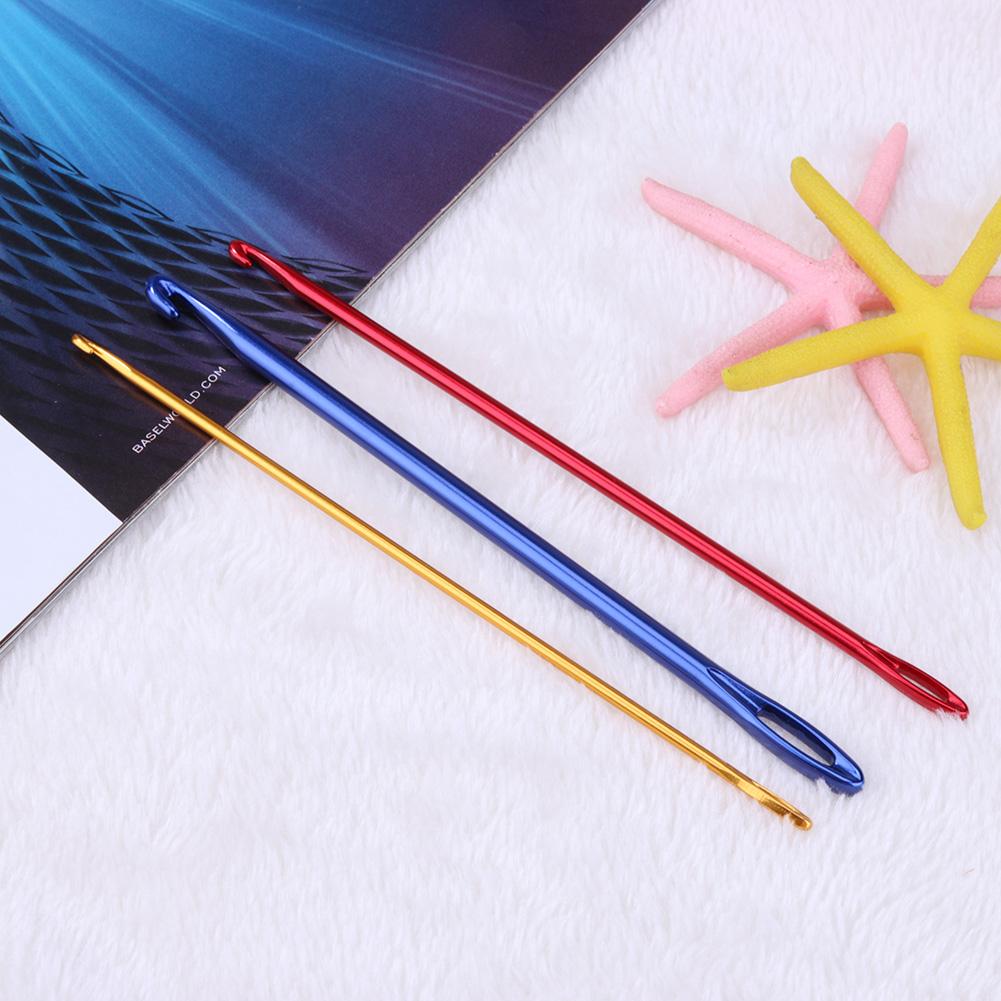 3pcs/set Afghan Tunisian Aluminium Crochet Hook Set Knitting Sewing Needle Hand Knit Tool with Hole EyeHand Weaving Tool